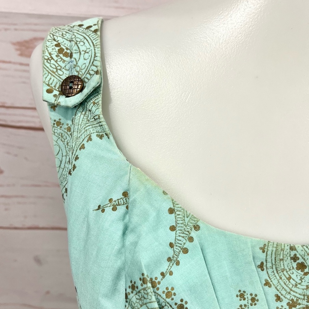 Vintage Alfred Shaheen Hawaiian Seafoam Gold Metallic Paisley Bombshell Dress - Picture 13 of 17